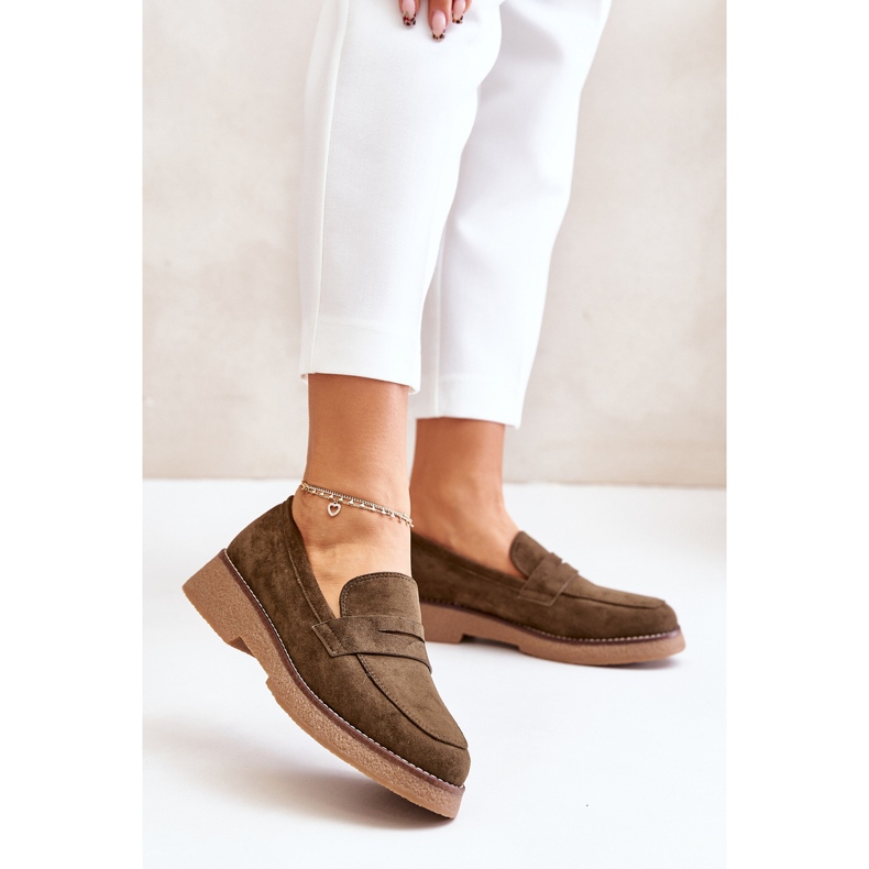 Mocasini clasici din piele ecologică pentru femei, Belania verde închis 2