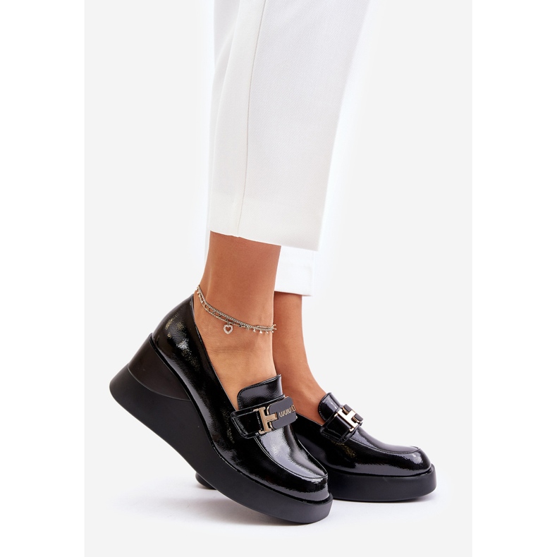 Vinceza 58337 Mocasini cu pană patentat negru 1