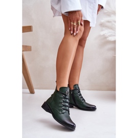 Jezzi Botine joase, izolate, cu fermoar si decor, verde Nevalia 2
