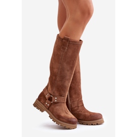 Cizme peste genunchi pentru femei din piele intoarsa Lewski 3615 maro 1