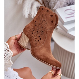 Cizme de cowboy din piele intoarsa ajurata pe un toc inalt Lewski 3613 maro 2