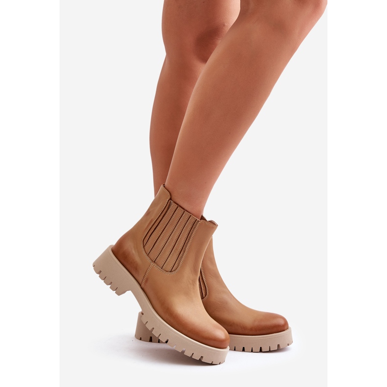 Cizme de damă cu toc plat, piele Lewski 3611 maro 1