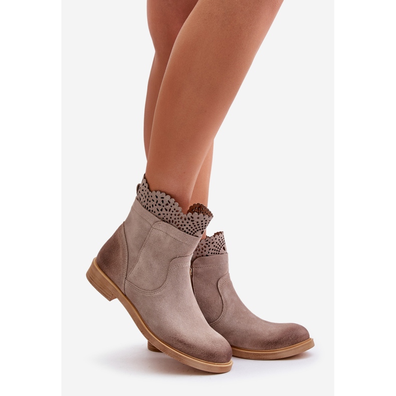 Lewski Shoes Cizme plate de damă joase din piele intoarsa Lewski 3624 Cappucino bej 1