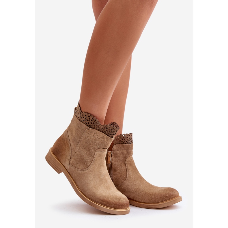 Lewski Shoes Cizme plate de damă joase din piele intoarsa Lewski 3624 bej 1