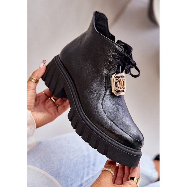 Botine Zazoo 2952 Piele Cu Decor Auriu, Negru 2