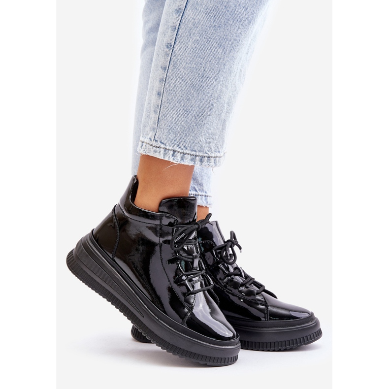 Pantofi sport cu platformă din piele naturală din piele naturală Artiker 55C1049 negru 1