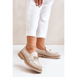 Pantofi plati dama eleganti din piele Zazoo 20174, bej 2