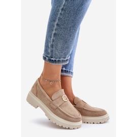 Mocasini Brogues Dama Cu Detaliu Auriu Kaki Arilva bej 1