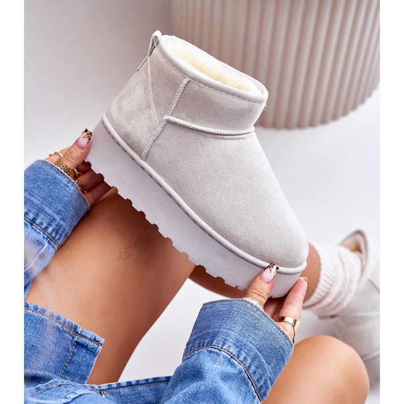 Cizme De Zapada Dama Platforma Cu Captuseala De Blana, Xamella Gri Deschis 2