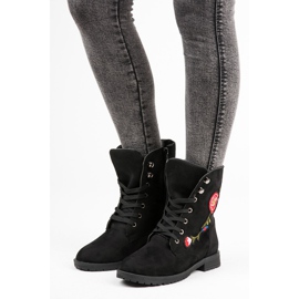 Sport Genti brodate din piele intoarsa negru 1