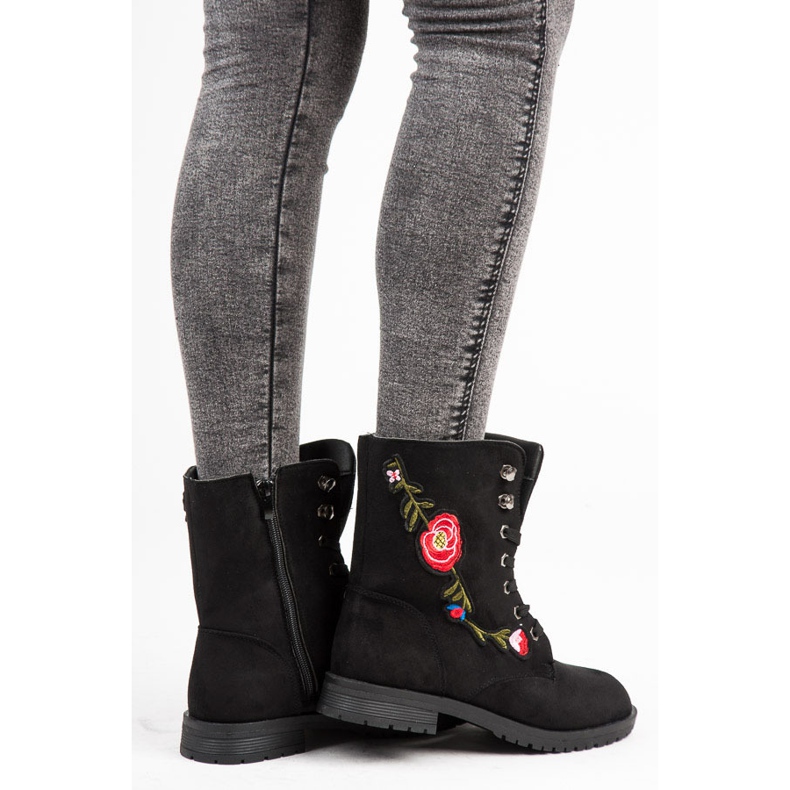 Sport Genti brodate din piele intoarsa negru 2