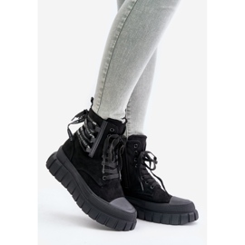 Cizme Dama Pe Platforma Cu Sireturi Decorative Edidda Neagra negru 1