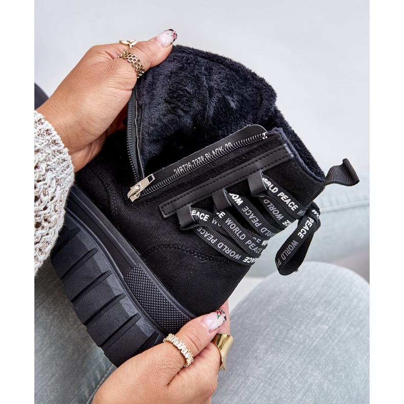 Cizme Dama Pe Platforma Cu Sireturi Decorative Edidda Neagra negru 2