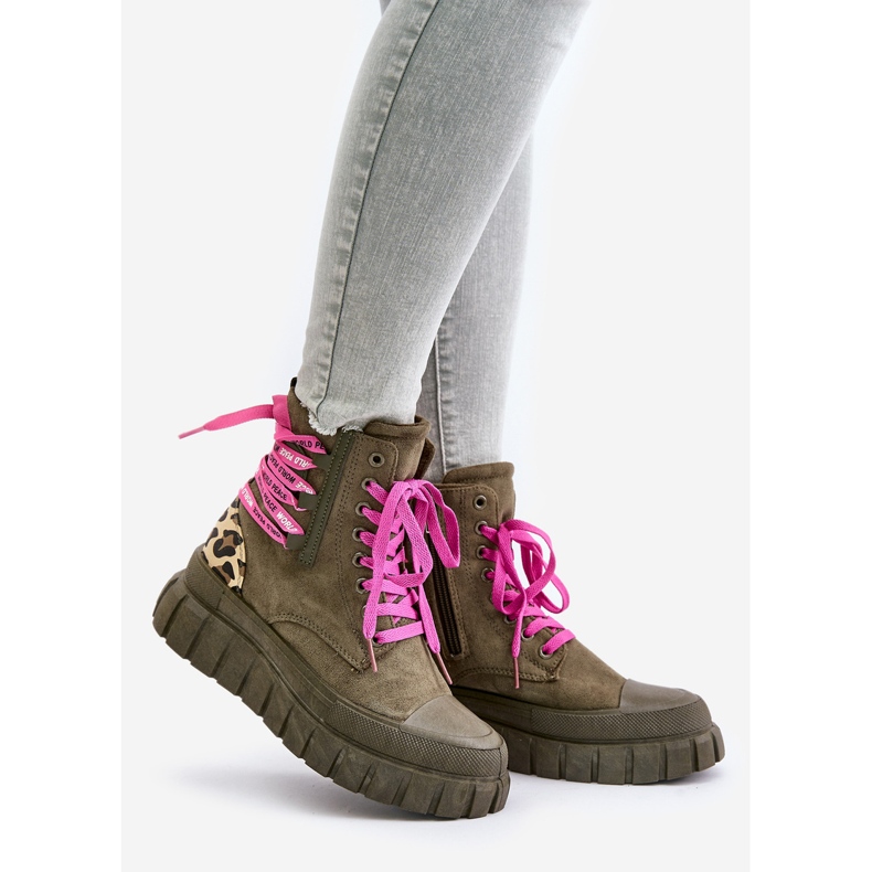 Cizme Dama Pe Platforma Cu Sireturi Decorative, Edidda Verde Leopard 1