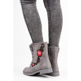 Sport Genti brodate din piele intoarsa gri 1