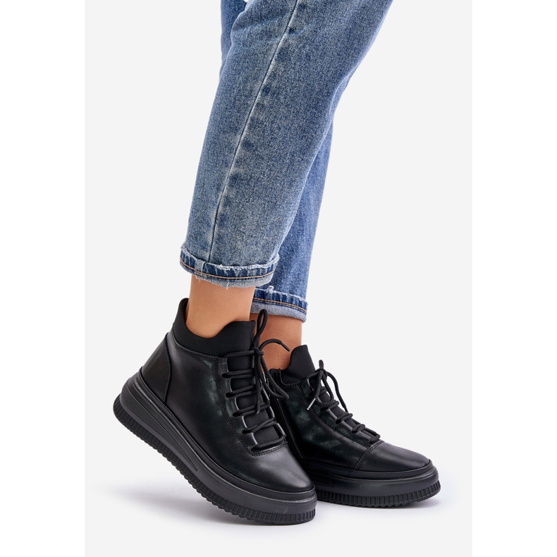 Pantofi sport ușori din piele pe platforma Artiker 55C1041 Negru 1