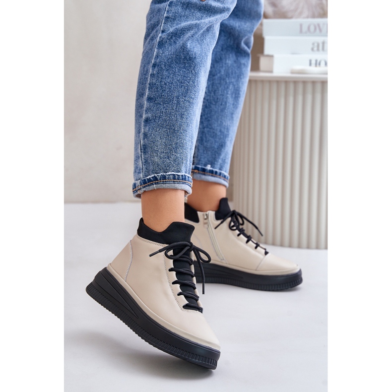 Pantofi sport ușori din piele pe platforma Artiker 55C0554 Bej 2