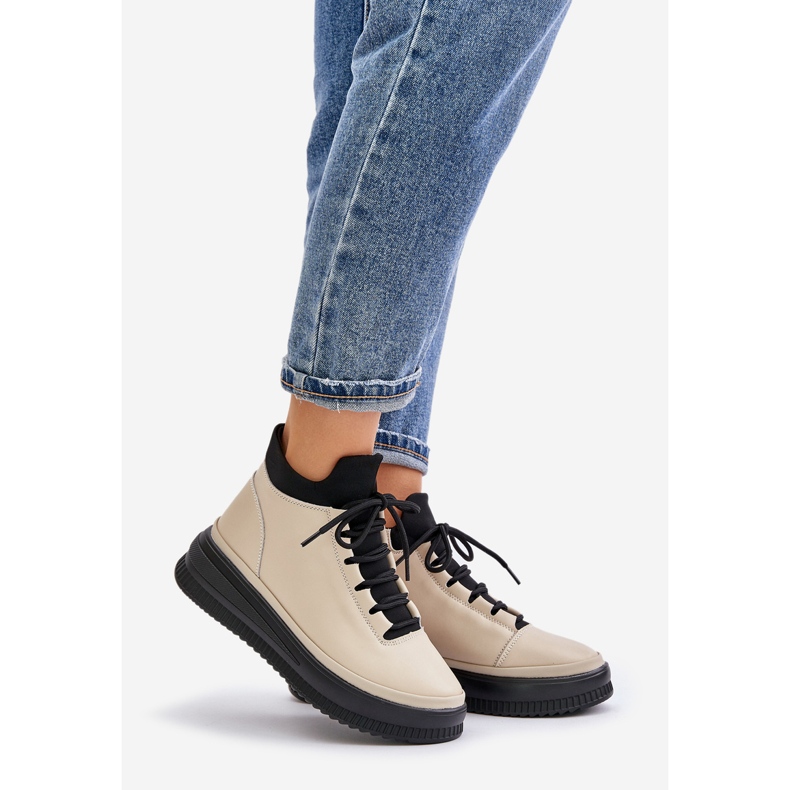 Pantofi sport ușori din piele pe platforma Artiker 55C0554 Bej 1