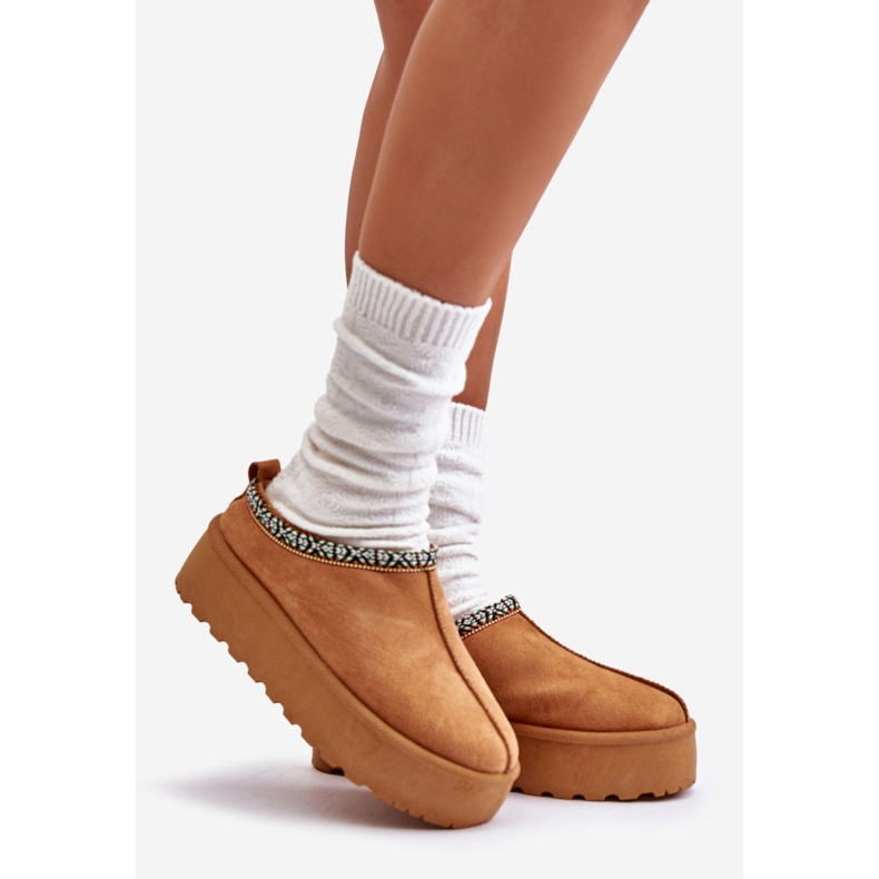 Papuci De Dama Platforma Cu Broderie Camel Neroma bej 1