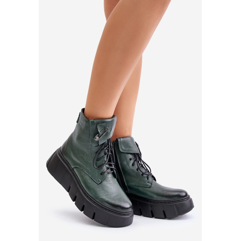 Cizme din piele pentru femei Zazoo 60511 pe platformă încălzită, verde închis 1 Cizme din piele pentru femei Zazoo 60511 pe platformă încălzită, verde închis 1