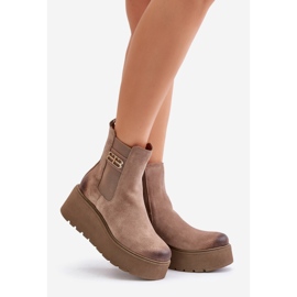 Zazoo 60498 Botine de piele intoarsa pentru femei Cizme chelsea pe platforma si pane, bej 1