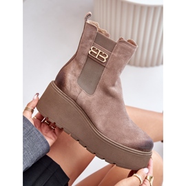 Zazoo 60498 Botine de piele intoarsa pentru femei Cizme chelsea pe platforma si pane, bej 2