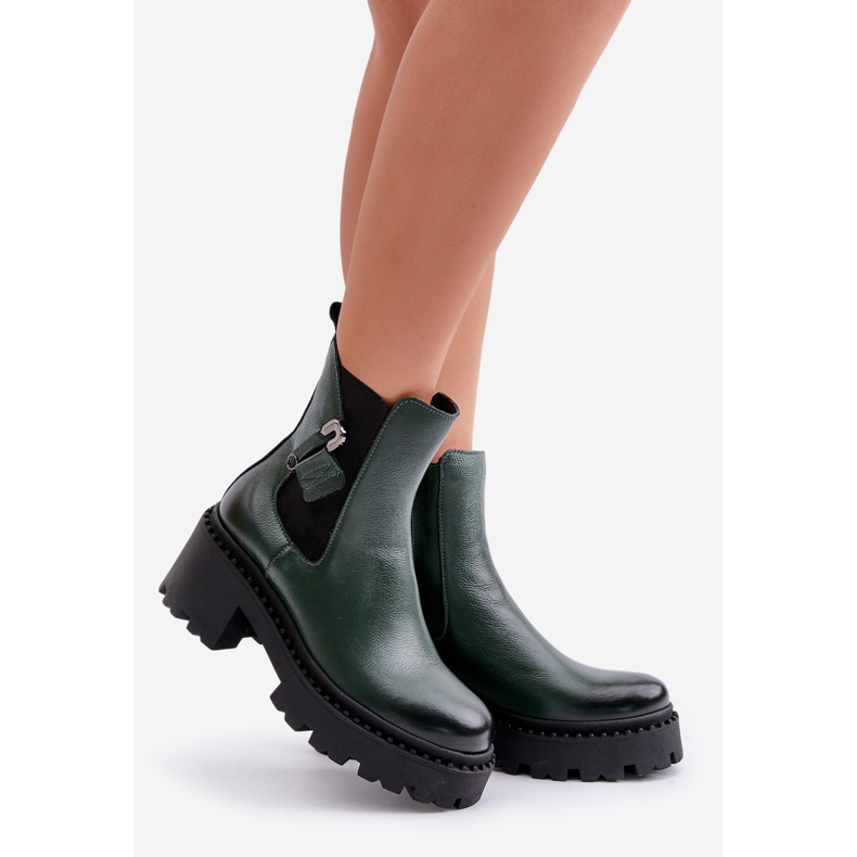 Botine Izolate Piele Zazoo 60490 Cu Decorat, Verde Inchis negru 1