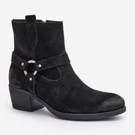 Botine cu toc inalt izolate din piele intoarsa Zazoo 60477, negre negru 4