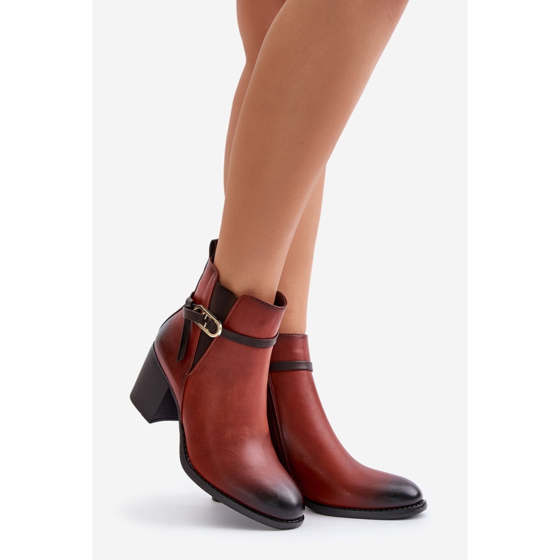 Jezzi Cizme de dama cu toc inalt, izolate, cu curea, maro Zinithia 1