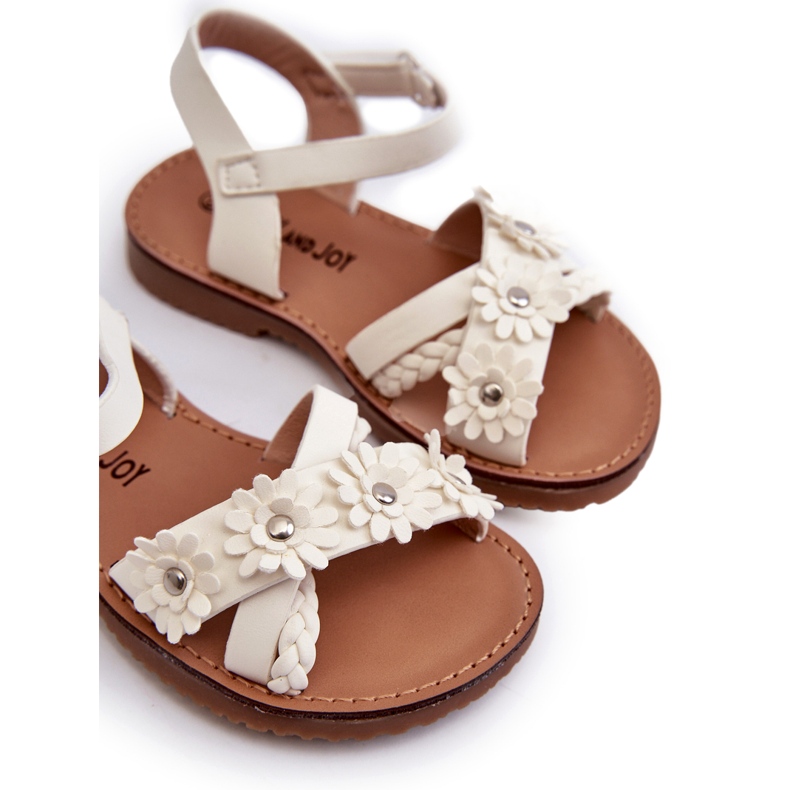 Sandalele fetelor fixate cu velcro cu flori albe 1