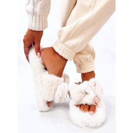 Papuci de blana Burano Beige cu fundita si ursuletul de pluș bej 2