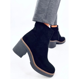 Eliza Botine negre din piele intoarsa cu toc lat negru 1