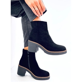 Eliza Botine negre din piele intoarsa cu toc lat negru 2