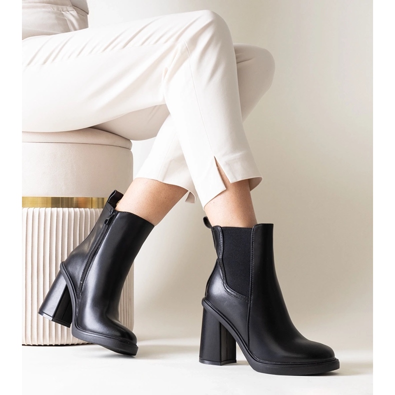 Botine negre din piele ecologica Almase negru 1 Botine negre din piele ecologica Almase negru 1