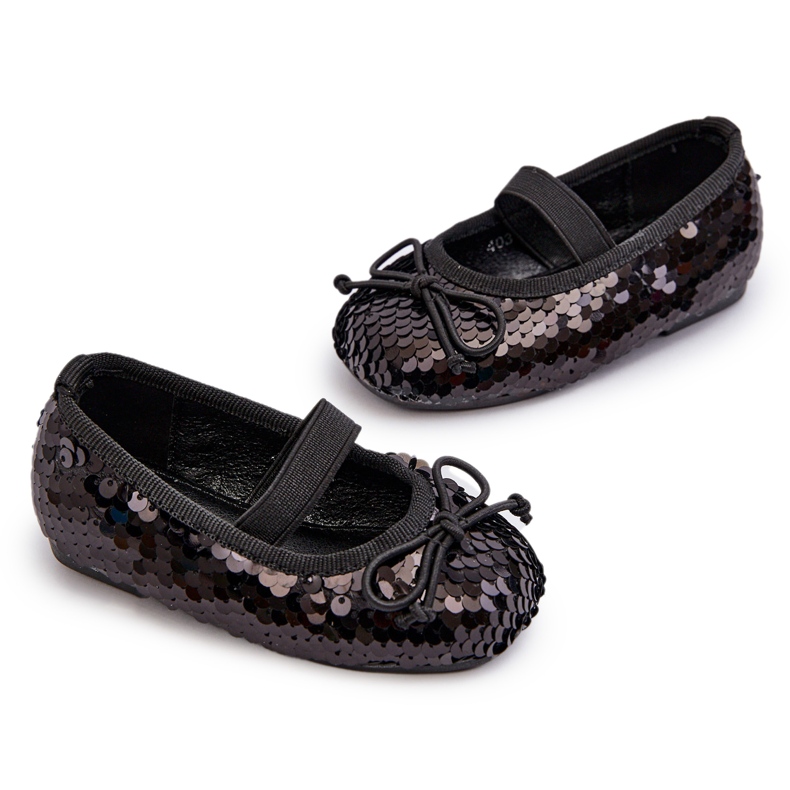 Balerinele pentru fete decorate cu paiete și un arc negru 4