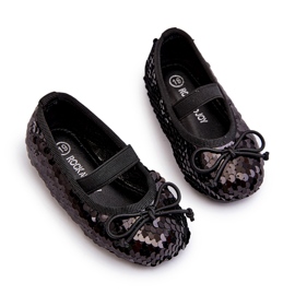 Balerinele pentru fete decorate cu paiete și un arc negru 2