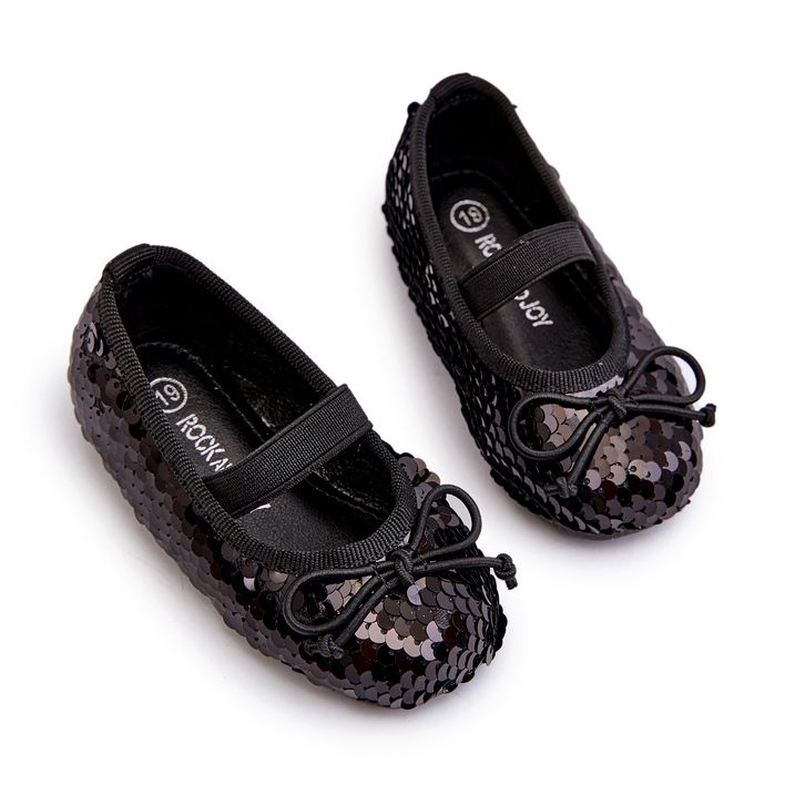 Balerinele pentru fete decorate cu paiete și un arc negru 2