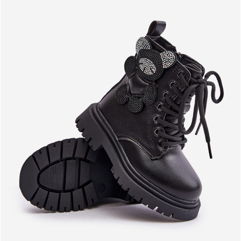 Botine izolate pentru fete cu ursuleț și fermoar, Black Relobia negru 2