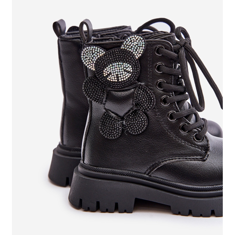 Botine izolate pentru fete cu ursuleț și fermoar, Black Relobia negru 1