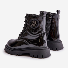 Cizme pentru fete din piele lacuita cu captuseala din blana si cu fermoar, neagra Evaliraea negru 2 Cizme pentru fete din piele lacuita cu captuseala din blana si cu fermoar, neagra Evaliraea negru 2