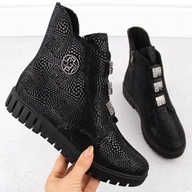 Botine de dama din piele neagra pe platforma de Filippo DBT6360 negru 1