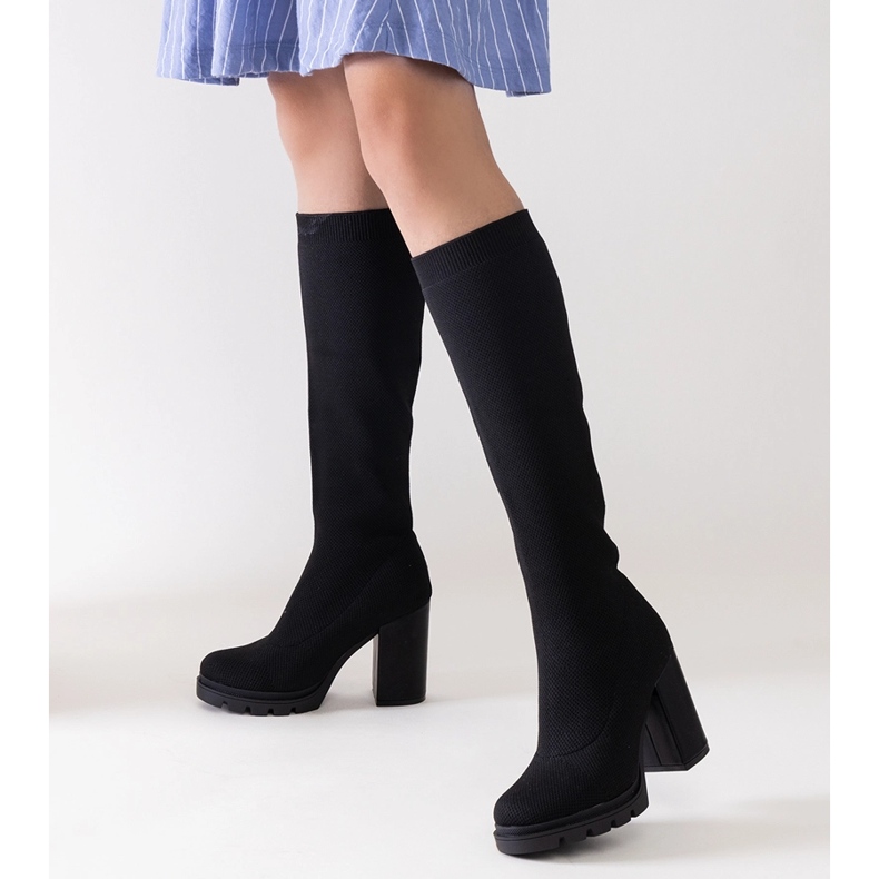 Cizme slip-on negre cu toc Saria negru 1