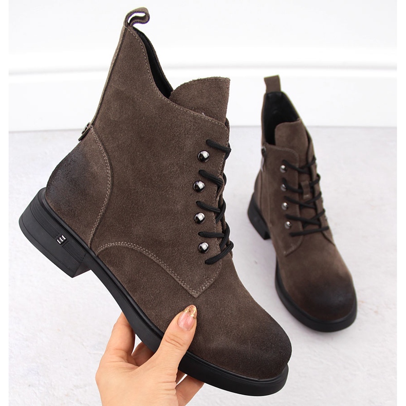 Ghete de damă din piele kaki D&amp;A S.Barski Premium Collection CR42-158 maro 1