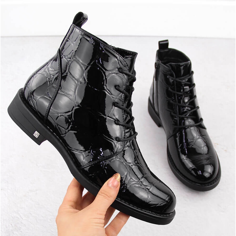 Botine de dama din piele lacuita, neagra, Potocki 12471 negru 1