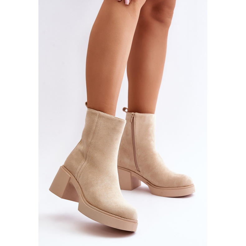 Botine de dama Eco Suede, calduroase, bej deschis, meriluna 2