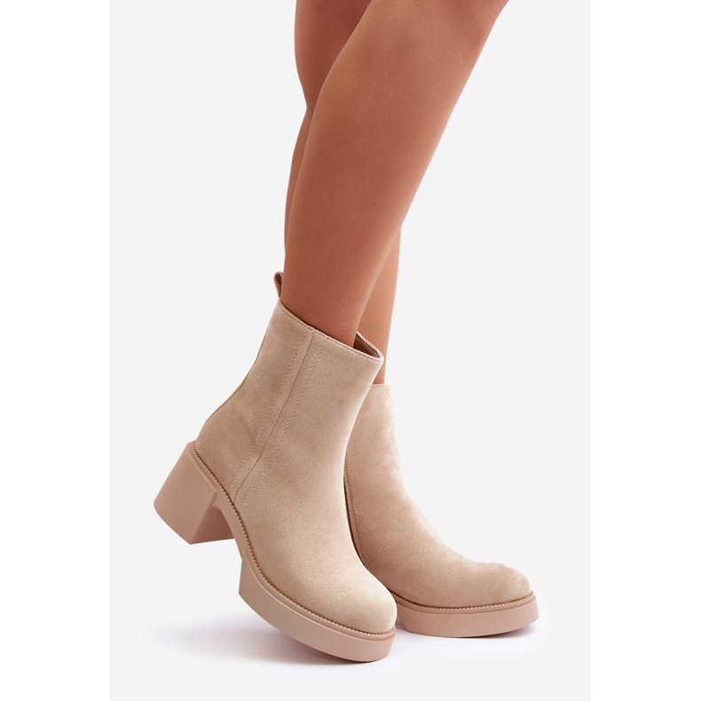 Botine de dama Eco Suede, calduroase, bej deschis, meriluna 1