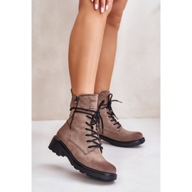 Botine High Worker Cu Fermoare, Bej Inchis Maisa 2 Botine High Worker Cu Fermoare, Bej Inchis Maisa 2