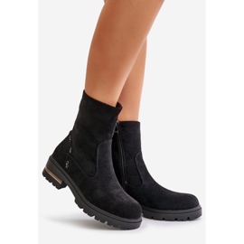 Botine izolante de dama din piele intoarsa ecologica cu fermoar, Black Narilie negru 1