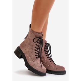 S.Barski Cizme de muncitori decorate pentru femei, izolate D&amp;A MR880-017 Taupe bej 1