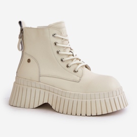 Botine izolate Trapper din piele pe o talpă masivă GOE OO2N4127 Bej deschis 4
